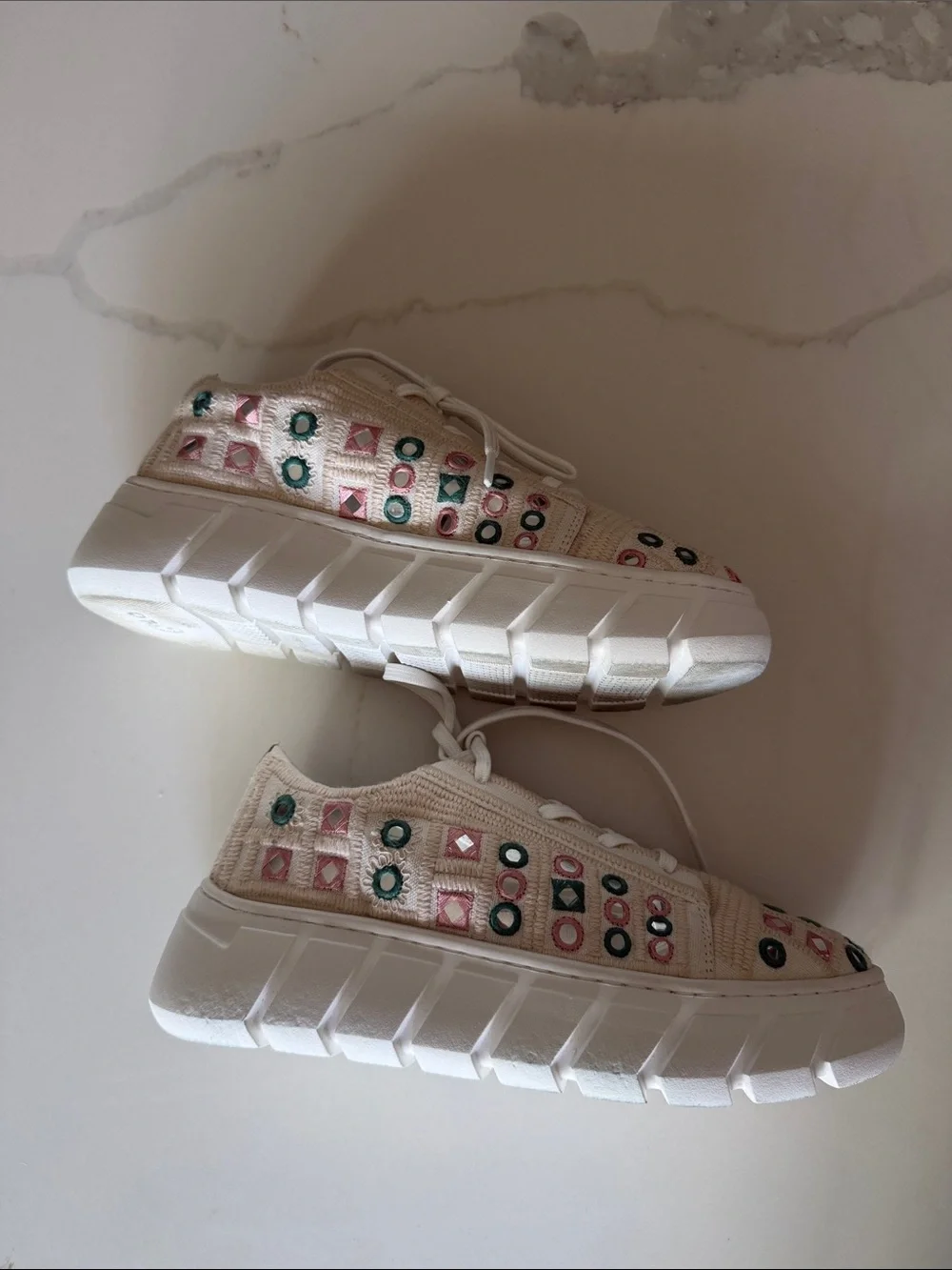 Free People Catch Me If You Can Mirror Combo Crochet Sneakers Size 38 US 8 Boho